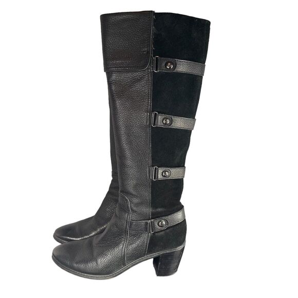 Circa Joan & David Black Leather Suede Knee High Tall Boots WOMENS SIZE 6.5 Moto - Picture 13 of 13